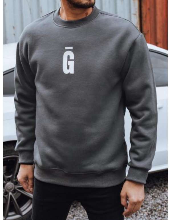 Férfi pulóver nyomtatással, grafit színű