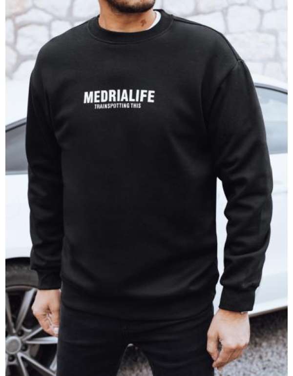 Férfi pulóver nyomtatással, fekete