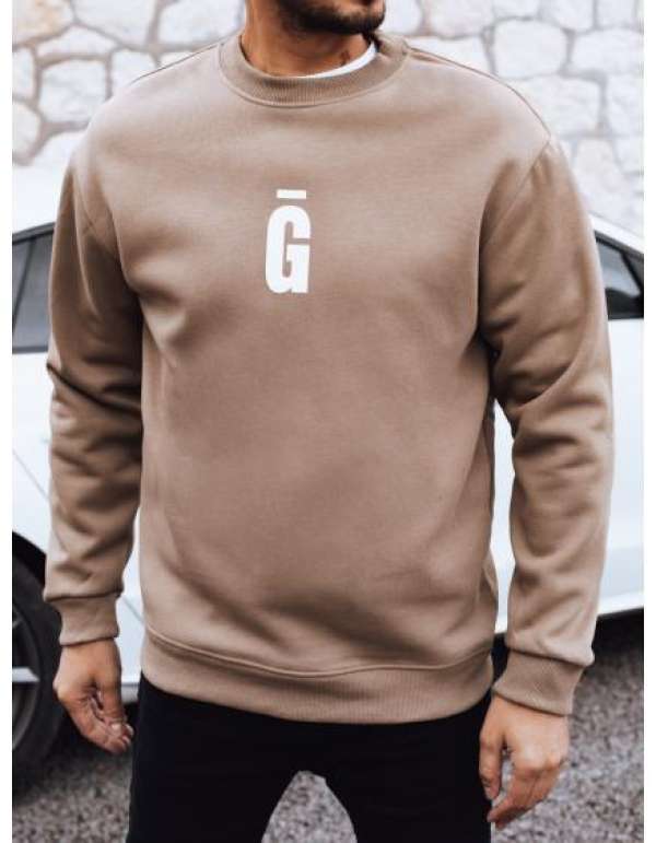 Férfi pulóver nyomtatással, kamel színű