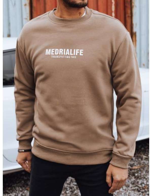 Férfi pulóver nyomtatással, kamel