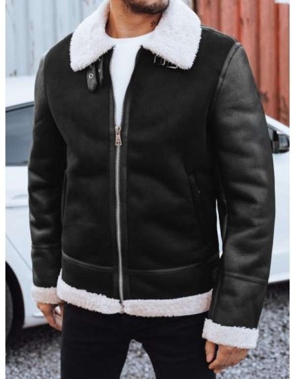 Férfi műbőr kabát, fekete