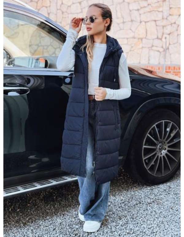 Női hosszú steppelt kabát, sötétkék