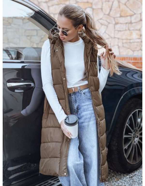 Női hosszú steppelt mellény, bézs