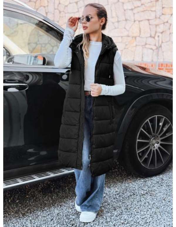 Női hosszú steppelt mellény, fekete