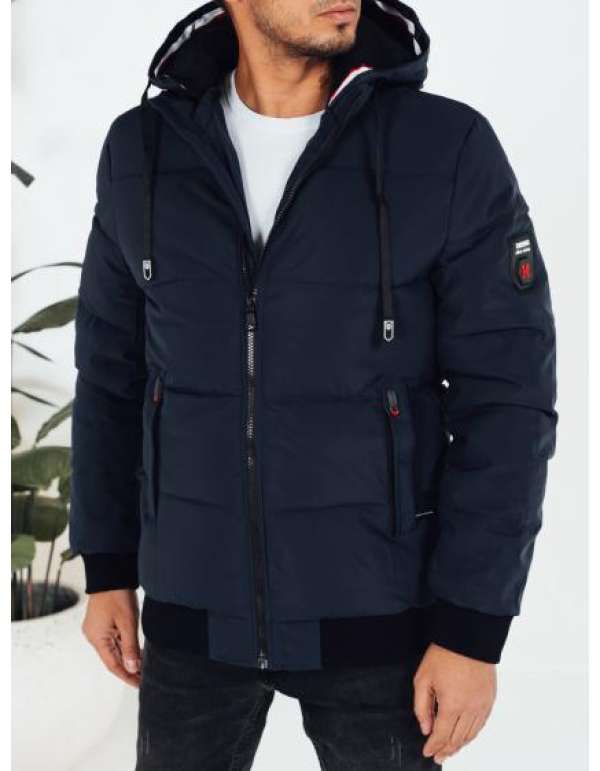 Férfi téli kabát kapucnival, sötétkék