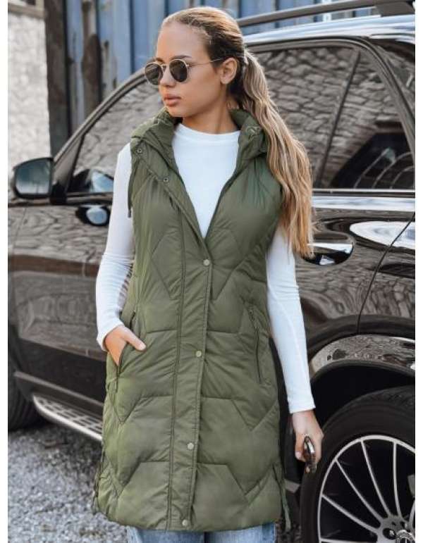 Női hosszú steppelt kabát, zöld