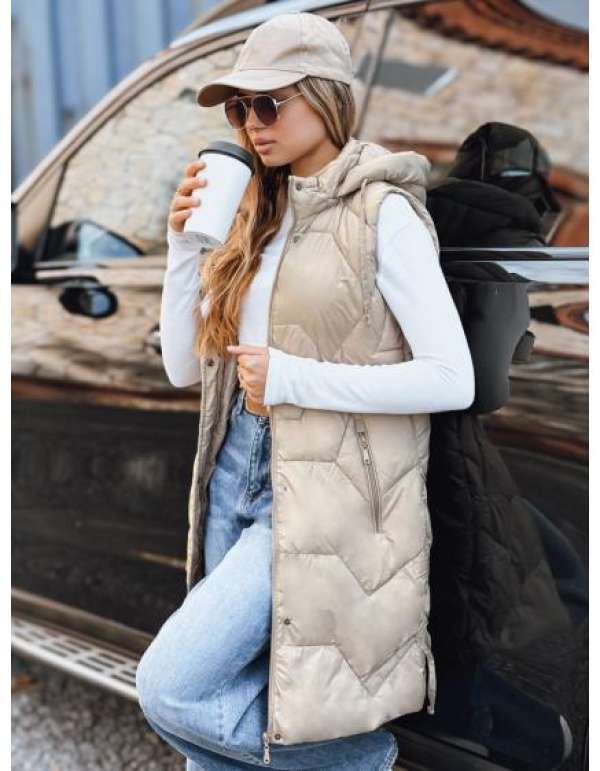 Női hosszú steppelt mellény, bézs