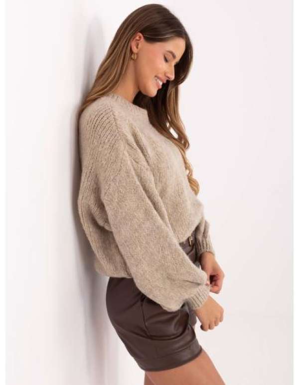 Bézs oversized pulóver puffos ujjakkal