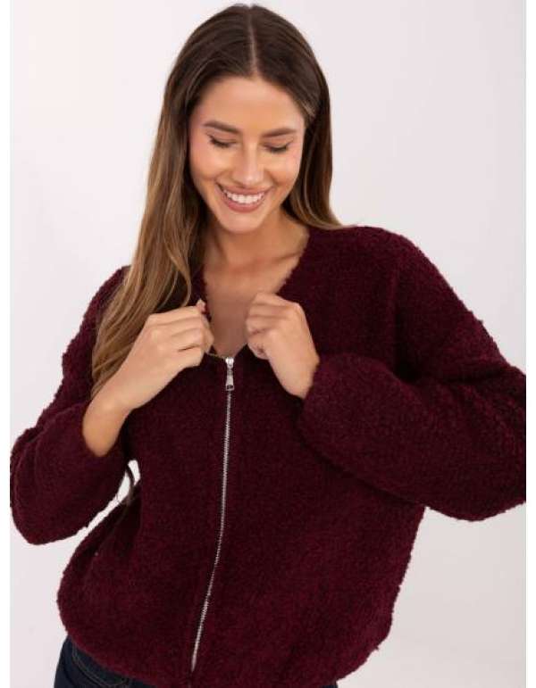 Bordó bouclé pulóver gombokkal RUE PARIS
