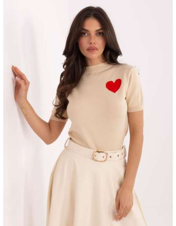 Bézs női pulóver szívvel