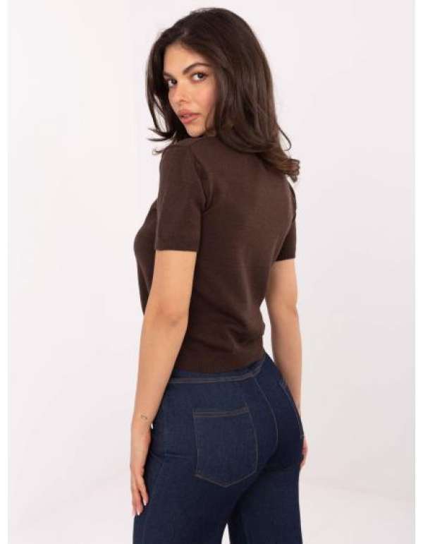 Barna női pulóver rugalmas mandzsettával