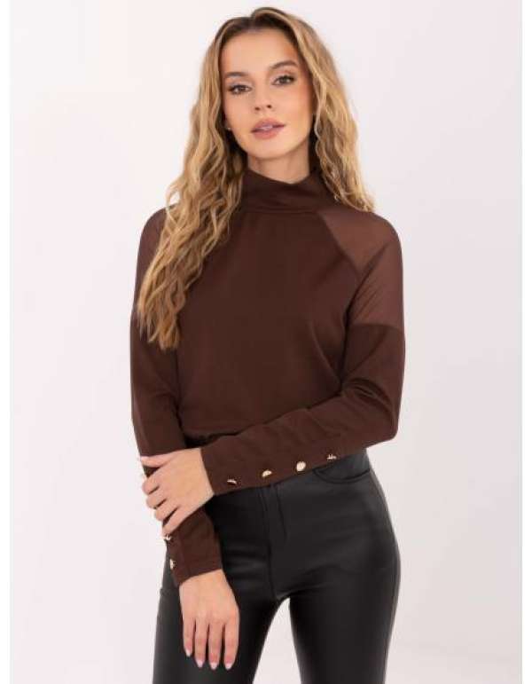 Barna elegáns blúz hosszú ujjú RUE PARIS