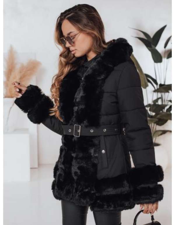CITYGLANCE női télikabát szőrmebundával fekete