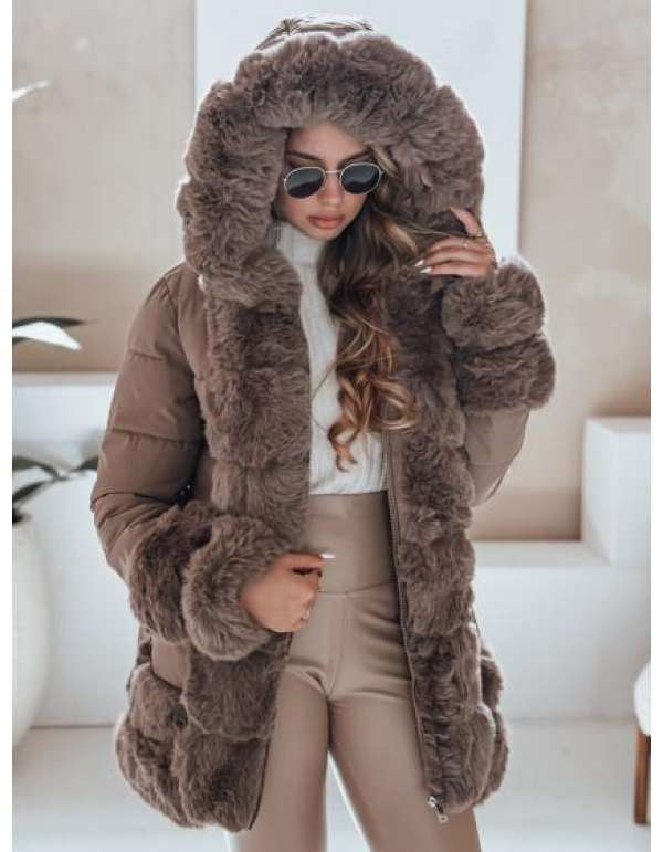 CITYGLANCE női télikabát szőrmével barna