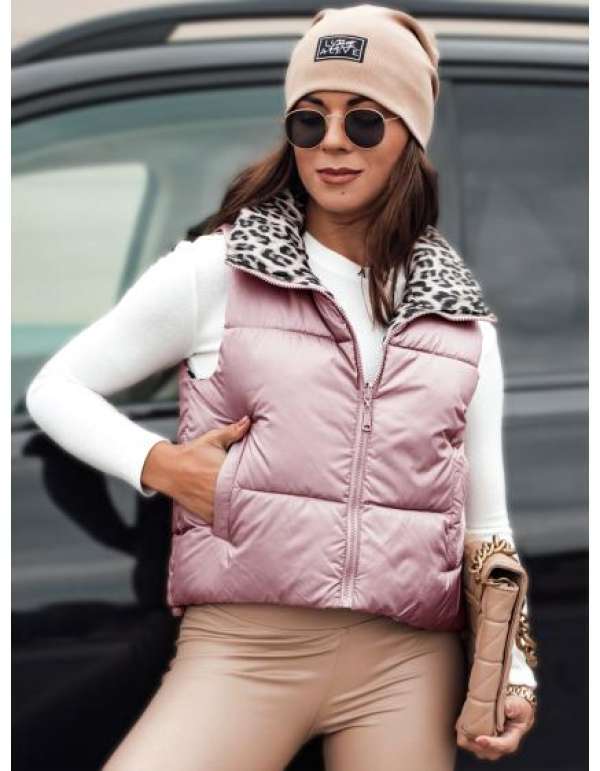 Női átmeneti rövid steppelt mellény LEOVELLA megfordítható rózsaszínű