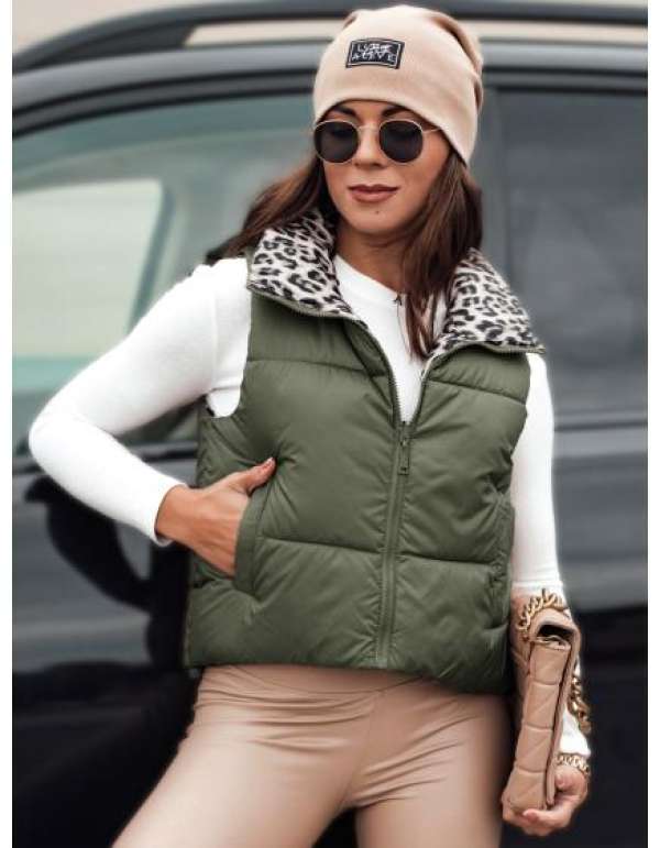 Női átmeneti rövid steppelt reverzibilis mellény LEOVELLA zöld