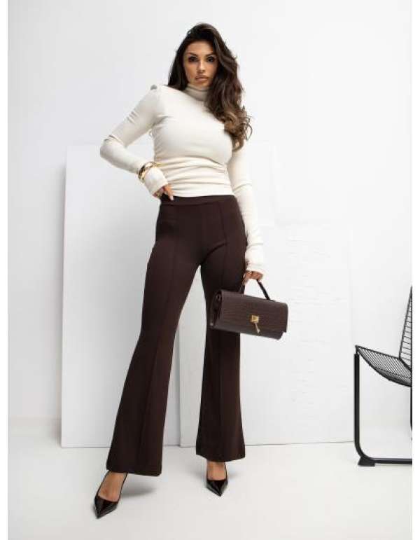 Csokoládé színű, széles szárú nadrág RUE PARIS
