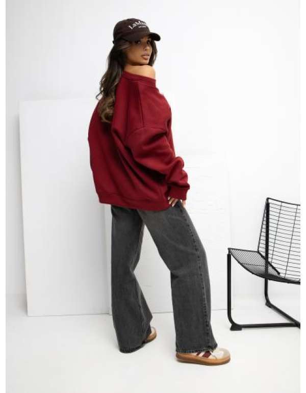 Bordó pulóver béléssel, kapucni nélkül RUE PARIS