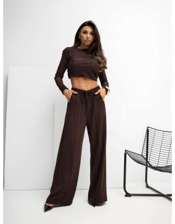 Csokoládébarna, varrott sportnadrág RUE PARIS