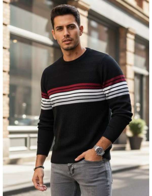 Férfi csíkos pulóver, fekete