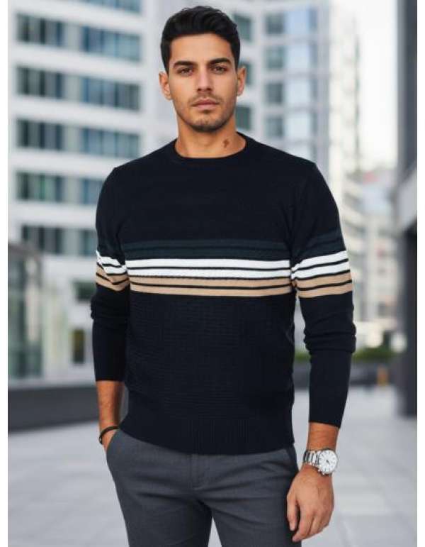 Férfi csíkos pulóver, sötétkék
