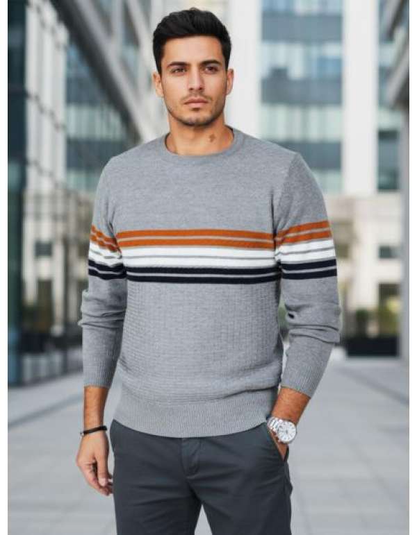 Férfi csíkos pulóver, szürke
