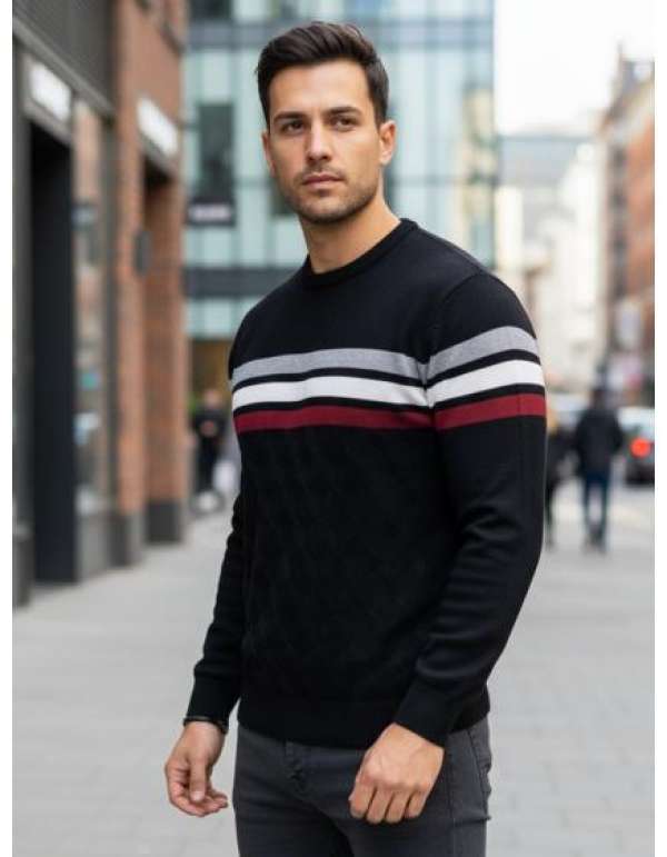 Férfi csíkos pulóver, fekete