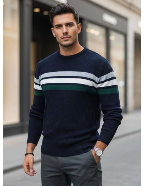 Férfi csíkos pulóver, sötétkék