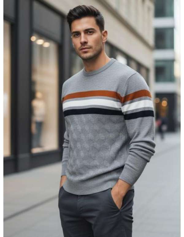 Férfi csíkos pulóver, szürke