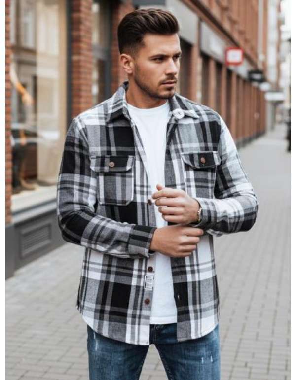 Férfi flanel ing, fekete-fehér kockás mintával