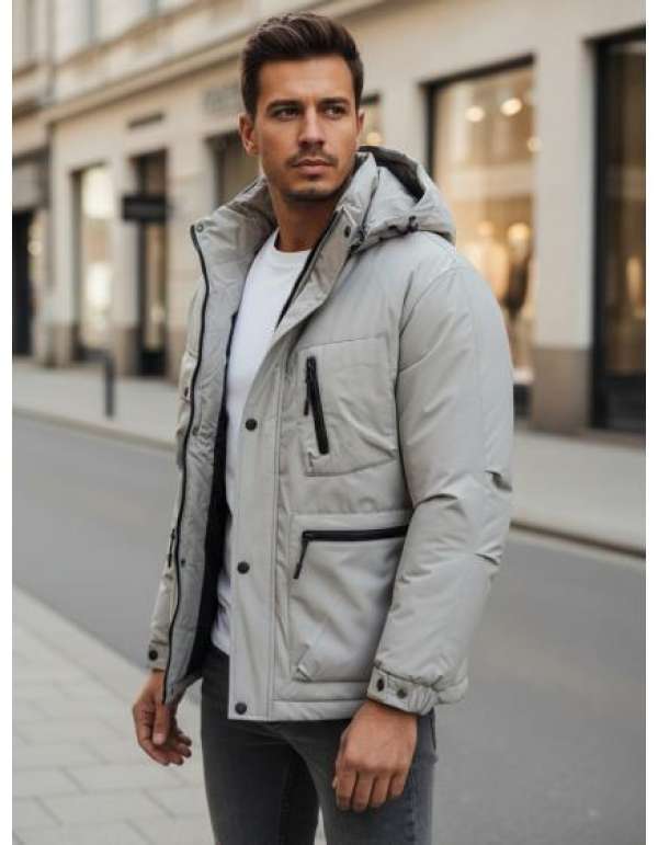 Férfi téli kabát kapucnival, szürke