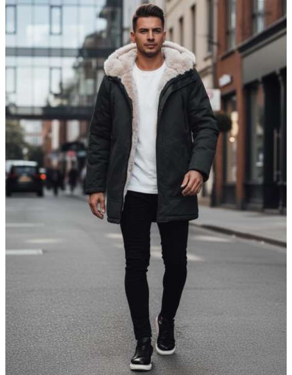 Férfi téli kabát kapucnival, zöld