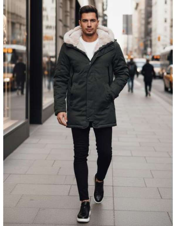 Férfi téli kabát kapucnival, zöld
