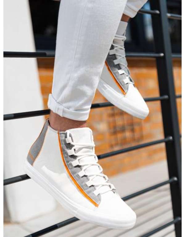 Férfi cipők kontrasztos elemekkel – fehér V1 OM-FOTH-0140