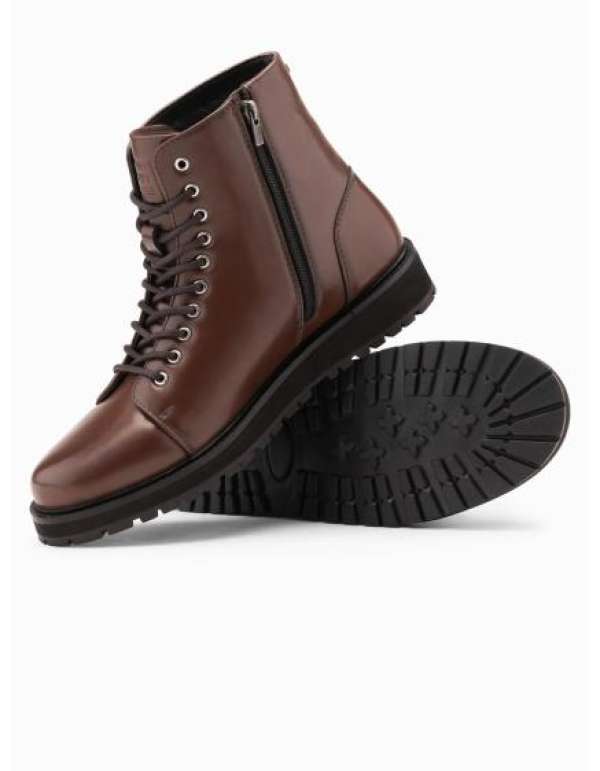 Férfi cipő magas felsőrésszel fényes öko bőrből – sötétbarna V2 OM-FOBO-0175