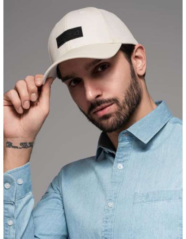 Férfi baseball sapka napellenzővel és téglalap alakú felirattal – krém V2 OM-ACCS-0104