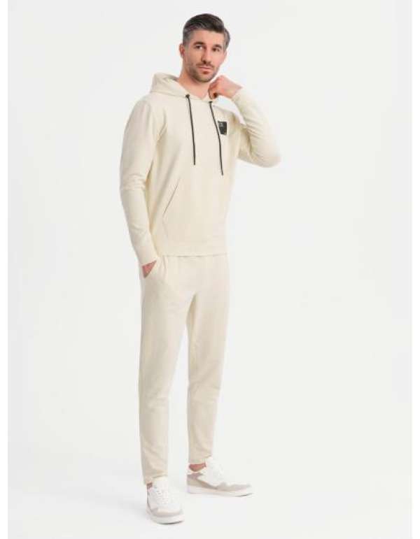Férfi kapucnis pulóver + melegítőnadrág – krém V2 Z107