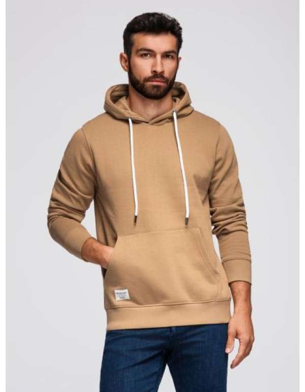 BASIC férfi pulóver kapucnival és kenguruzsebbel – barna V2 B1674