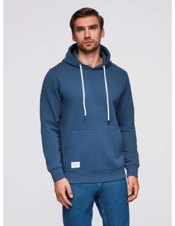 BASIC férfi pulóver kapucnival és kenguruzsebbel – sötétkék V4 B1674