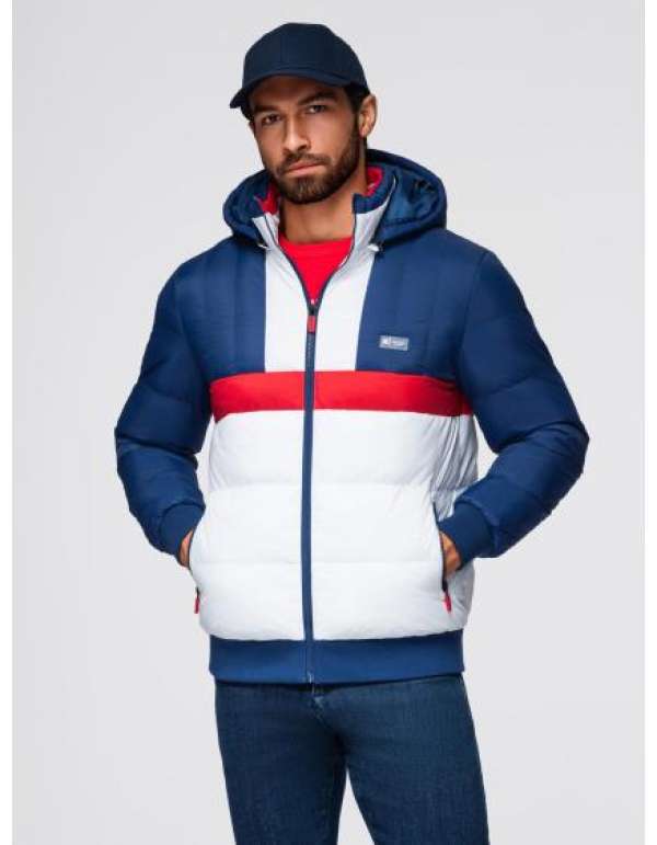 Színes retro férfi sportkabát – kék és fehér V1 OM-JALP-0296