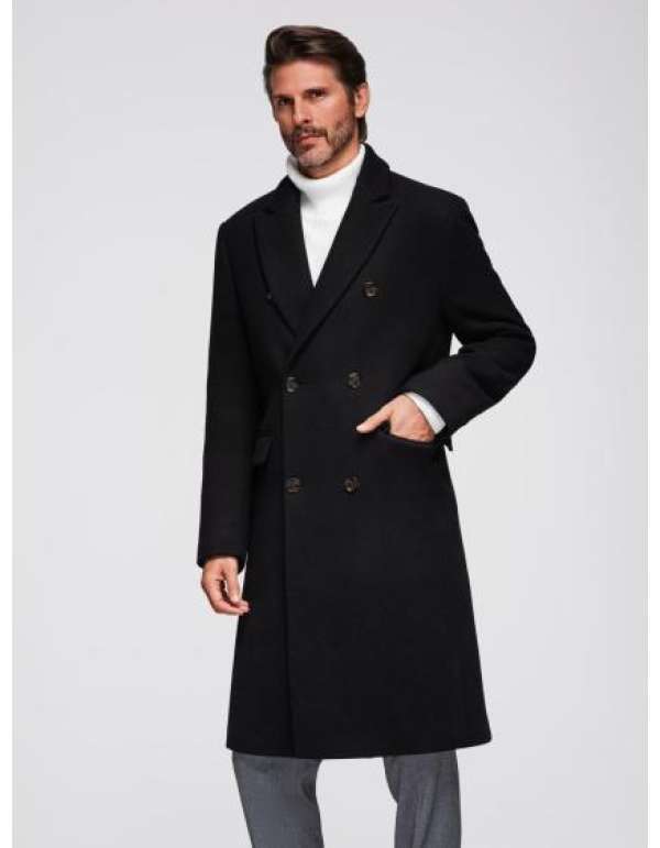 Férfi gyapjú kabát két soros gombos záródással – fekete V2 OM-COWC-0133