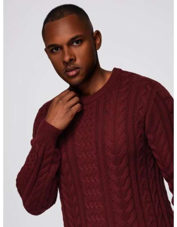 Elegáns férfi pulóver érdekes kötéssel – gesztenyebarna V6 OM-SWSW-0173