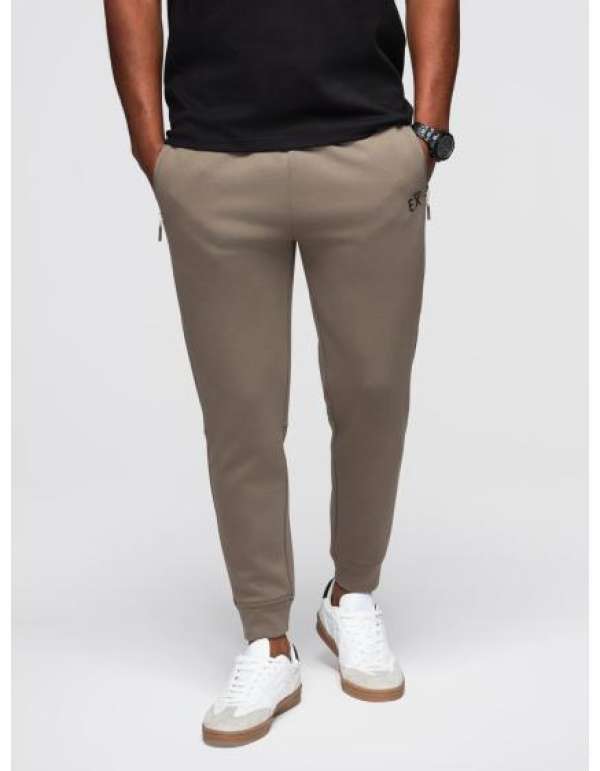 Férfi melegítőnadrág bordás szárral és gumibélyegzéssel – hamuszürke V3 OM-PASK-0223