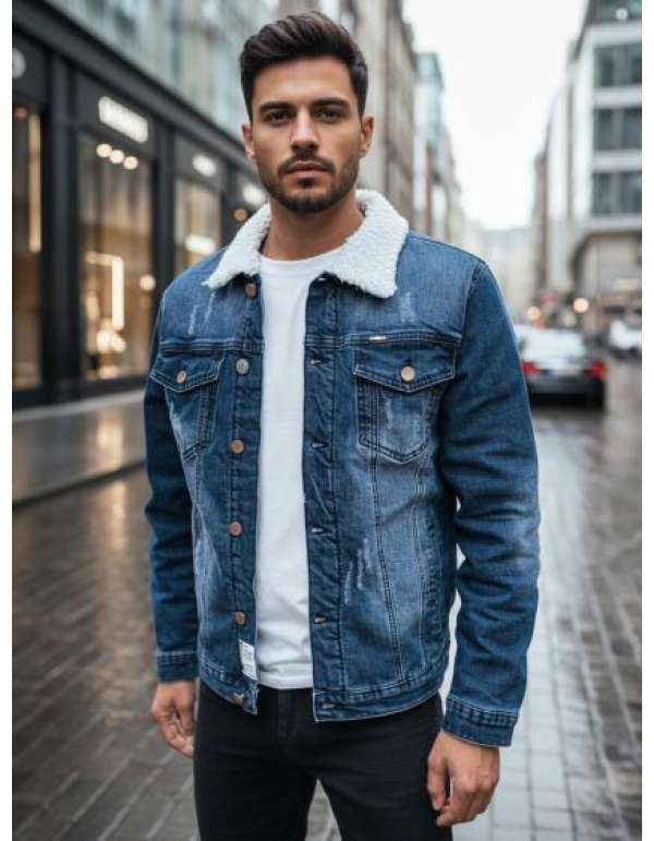 Férfi farmerdzseki, bélelt, sötétkék