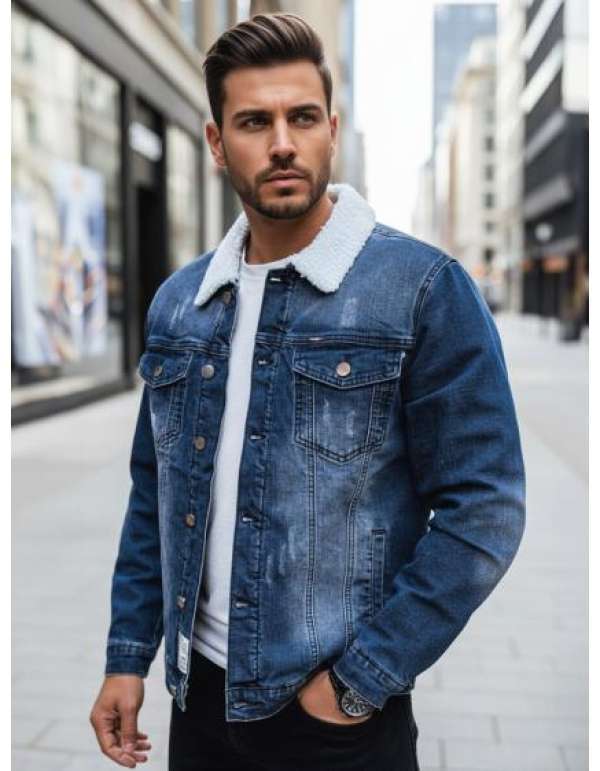 Férfi dzseki bunda béléssel és prémmel, kék