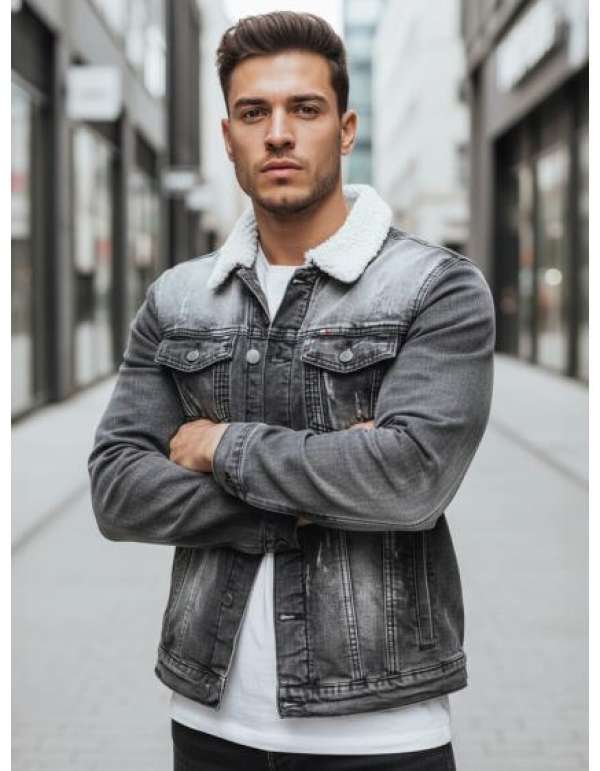 Férfi dzseki bunda béléssel és prémmel, fekete