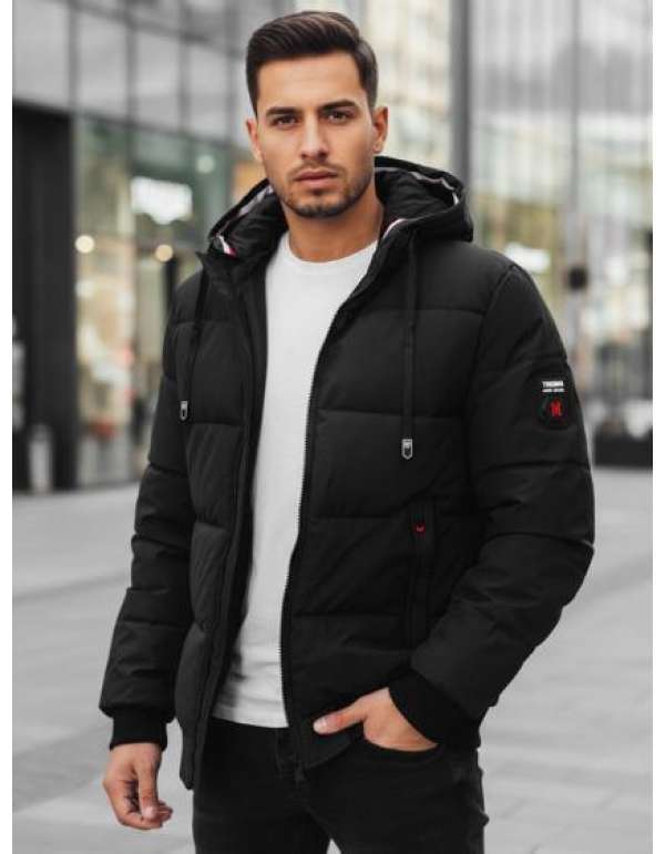 Férfi téli kabát kapucnival, fekete