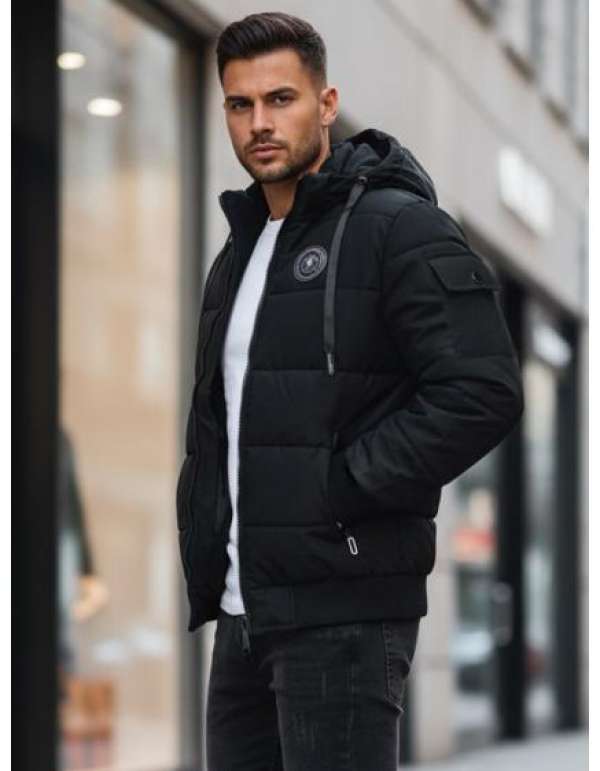 Férfi steppelt kabát, fekete