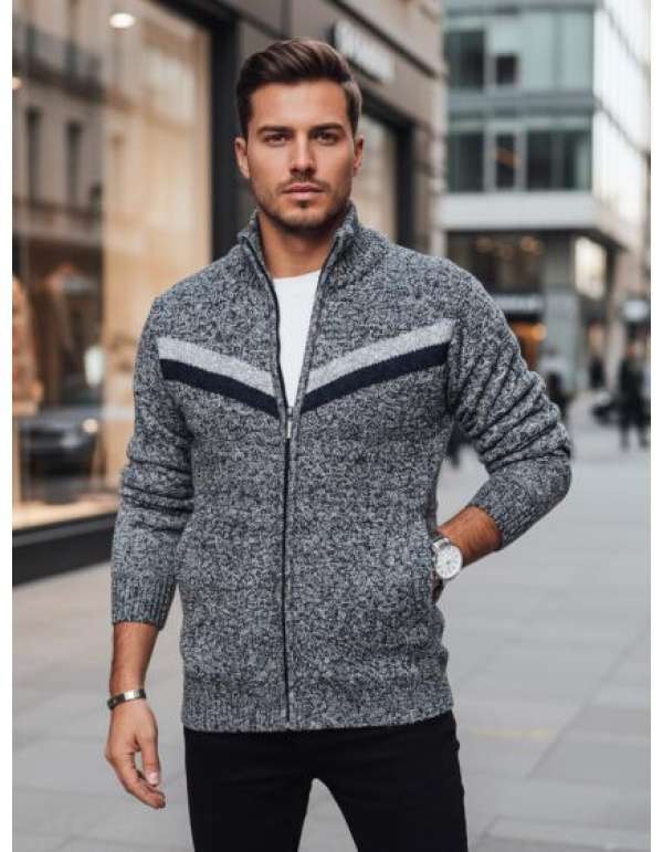 Férfi világosszürke pulóver cipzárral