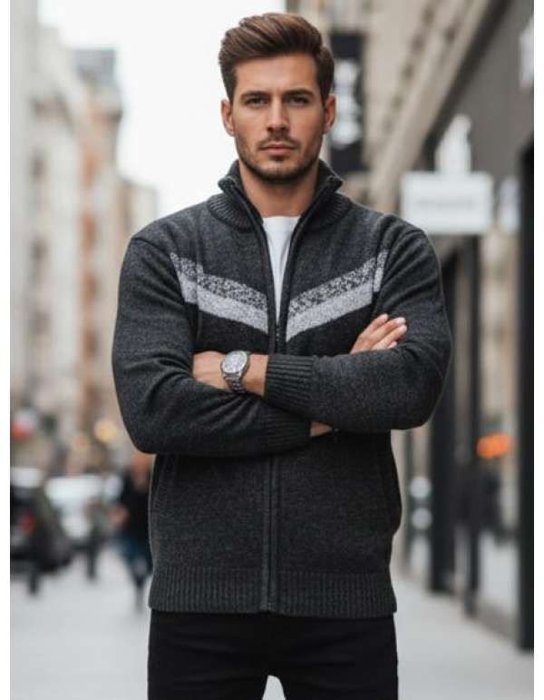 Férfi sötét szürke pulóver cipzárral